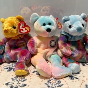 Ty Multicolor Plush Bear Trio